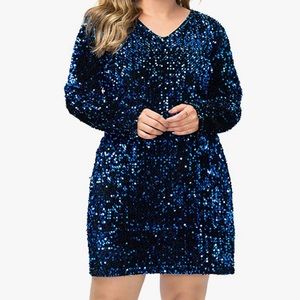 Plus Size Blue Sequined Dress